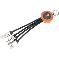 3-in-1 cable with elighted logo in a wooden casing