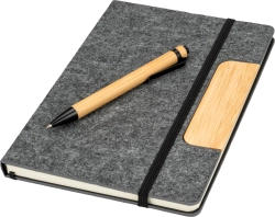 A5 lined notebook made from recycled paper with pen