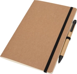 A5 notebook with blank pages and pen made of recycled materials