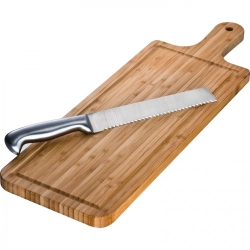 Bamboo cutting board with knife