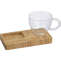Tray with spoon and glass cup 150 ml