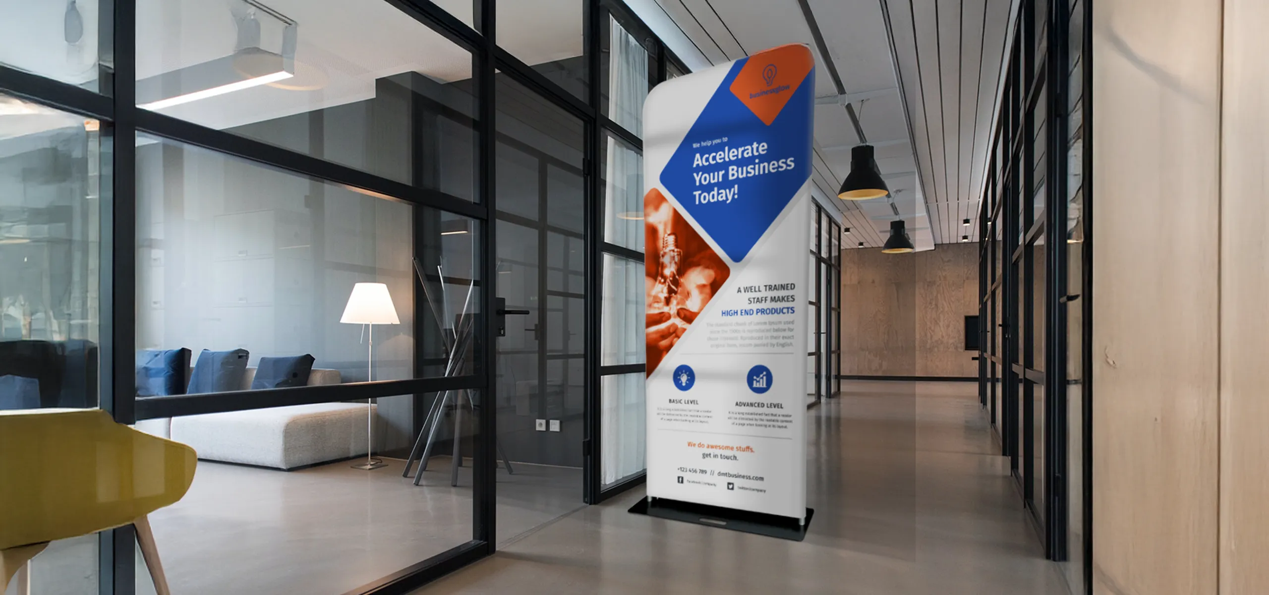 Textile advertising stand - elegant advertising for any space