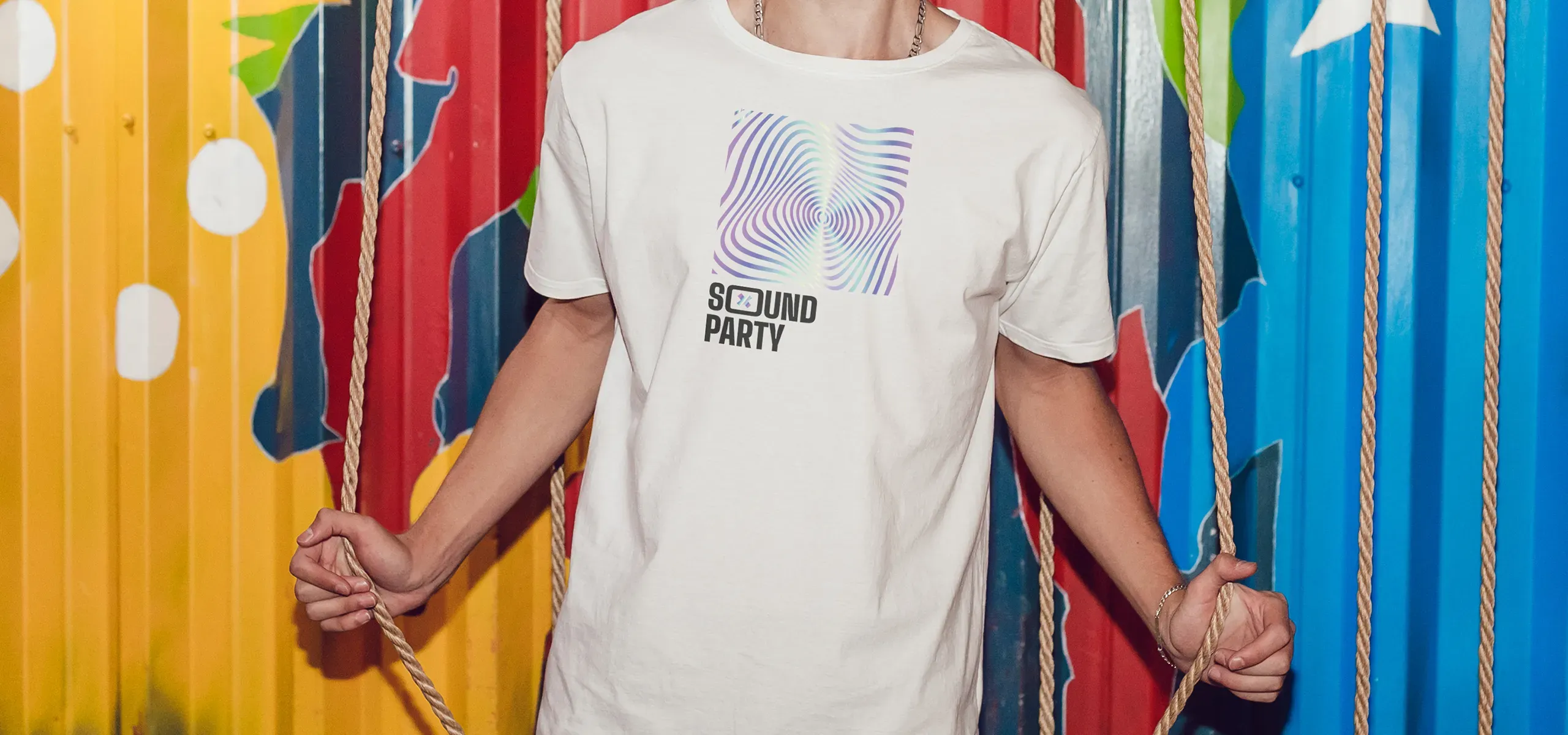 White men's Classic T-shirt with large colourful front print