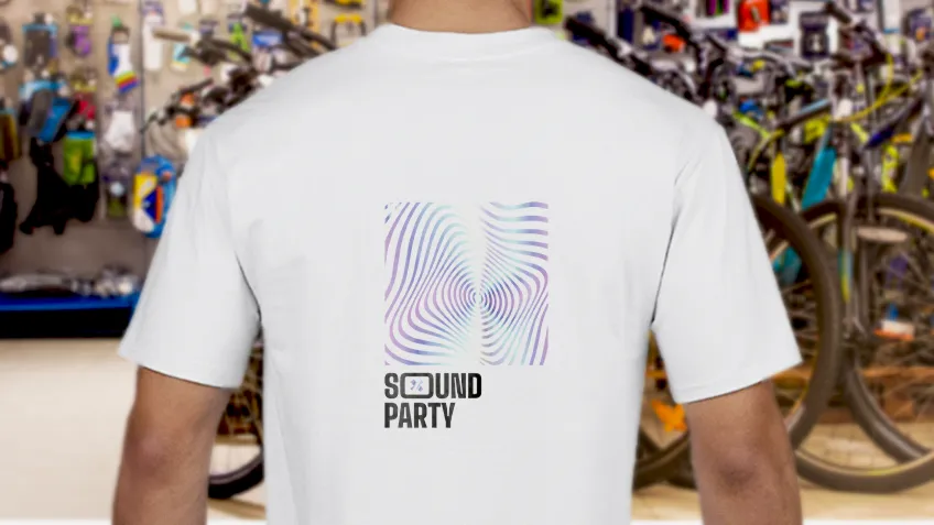 White men's Classic T-shirt with colourful print on the back