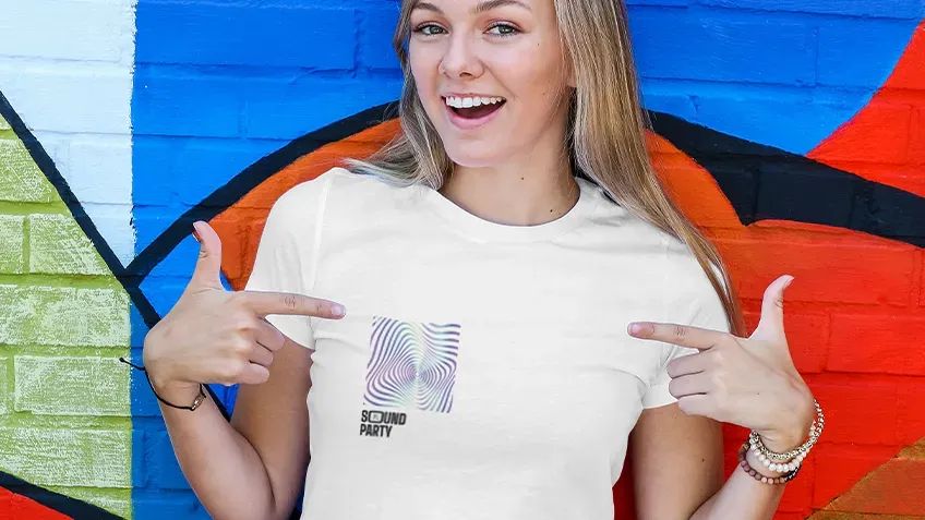 White women's T-shirt with colourful front print