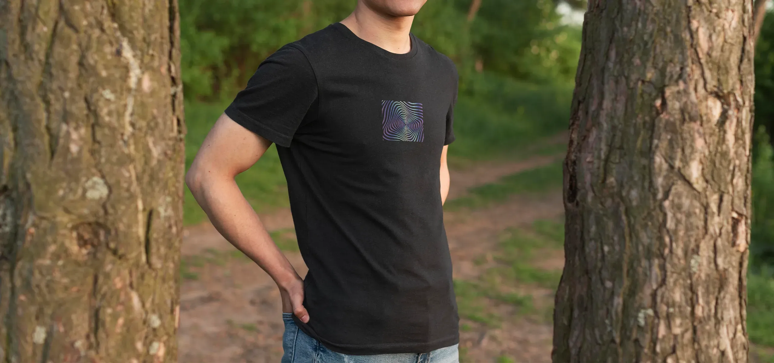White men's Premium T-shirt with colourful print on the back