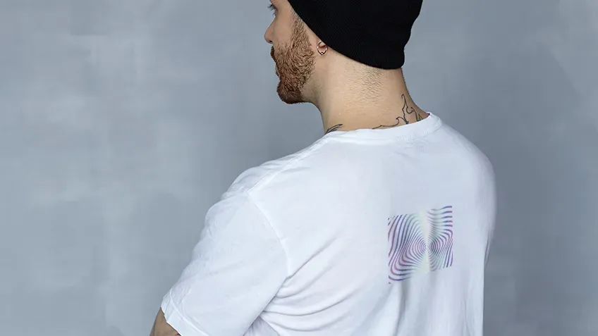 White men's Premium T-shirt with colourful print on the back