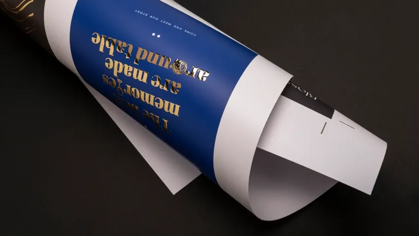 Printed sheet with various graphic designs and gold foil details