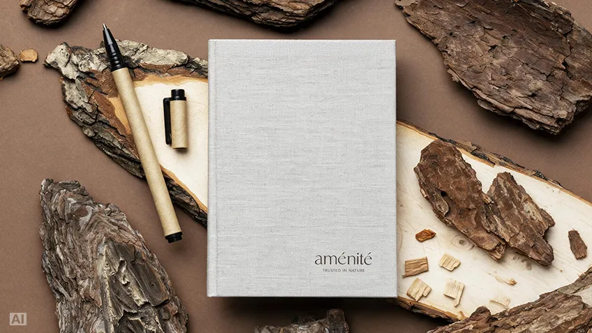 Light-coloured A5 weekly diary in a hard cover with logo