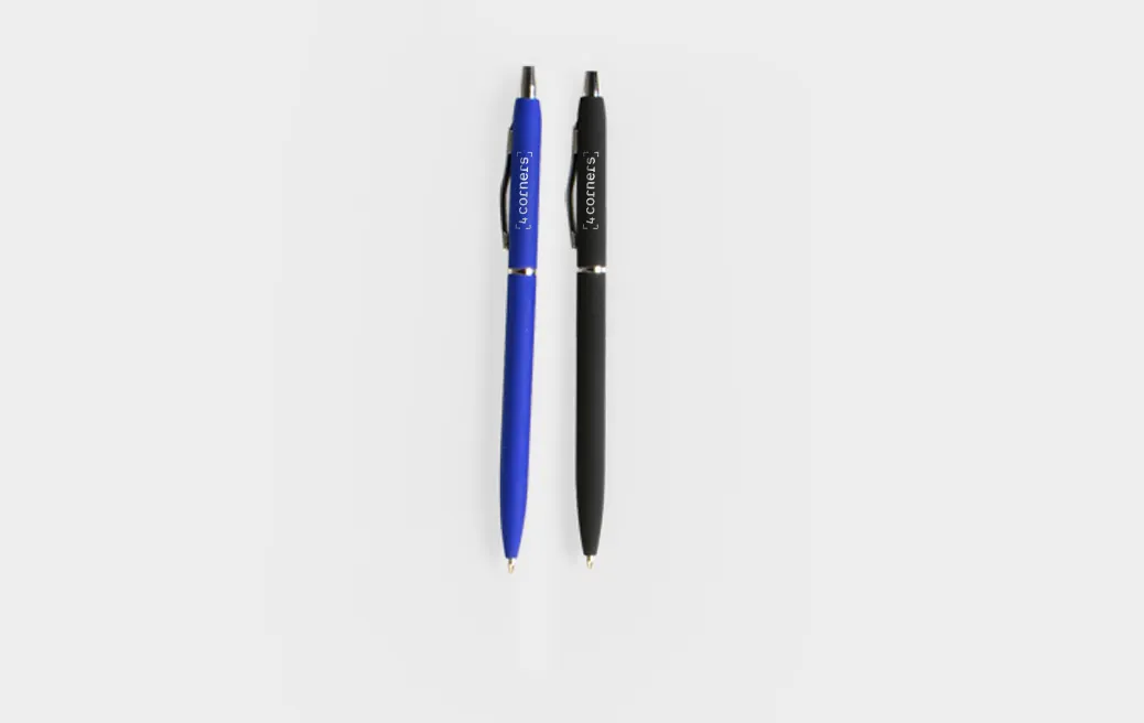 Soft-touch metal ballpoint pen with silver accents