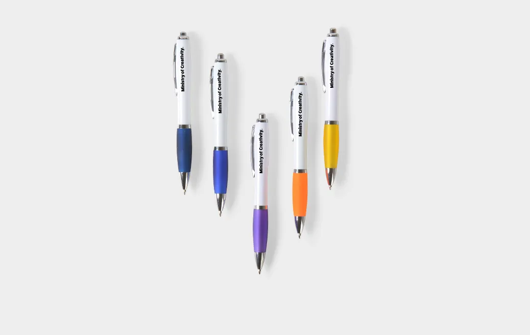 Plastic ballpoint pen with white barrel
