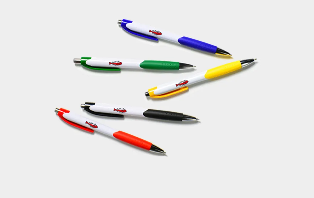 Plastic ballpoint pen with coloured elements